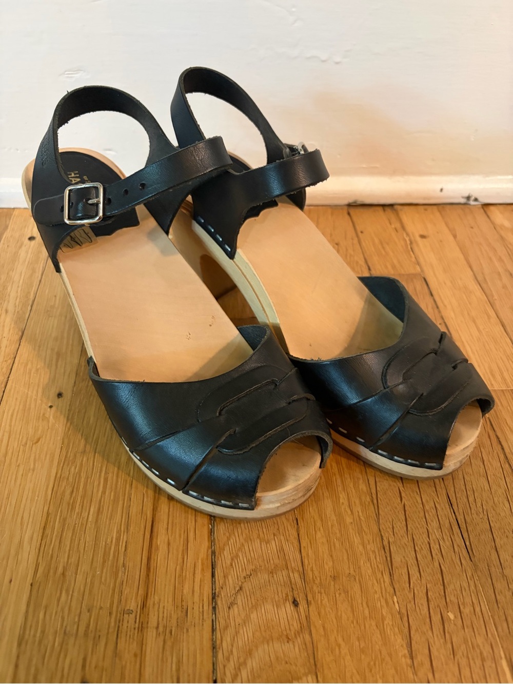 Swedish Hasbeens Black Peep Toe Clog Sandals size 8 - Picture 7 of 11